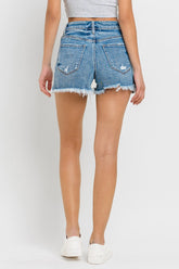 Lovervet Women's Stepped Waist Raw Hem Denim Shorts – Trendy Summer Essential